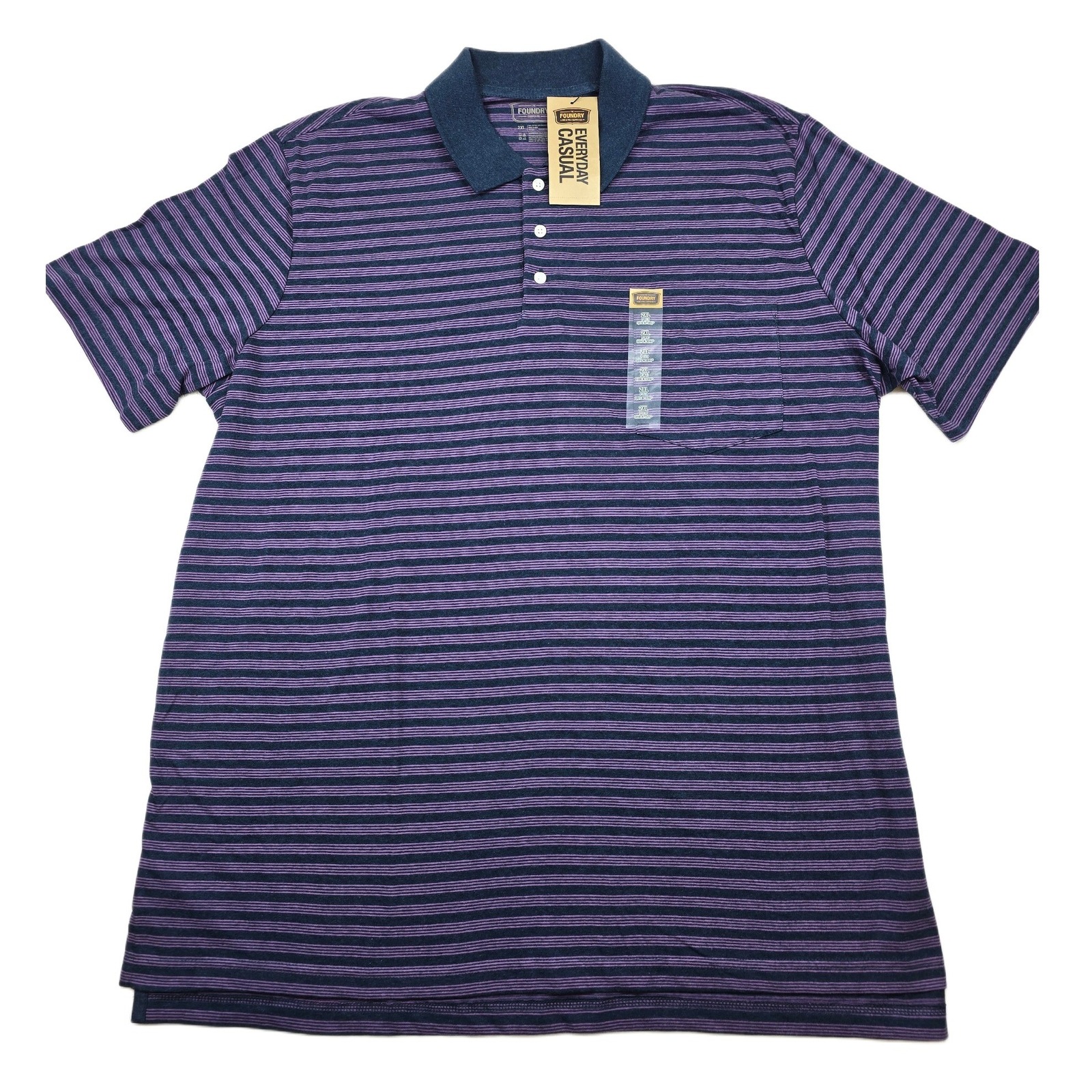 The Foundry Polo Shirt Mens 2xl Purple Navy Striped Cotton Blend Quick-Dri New